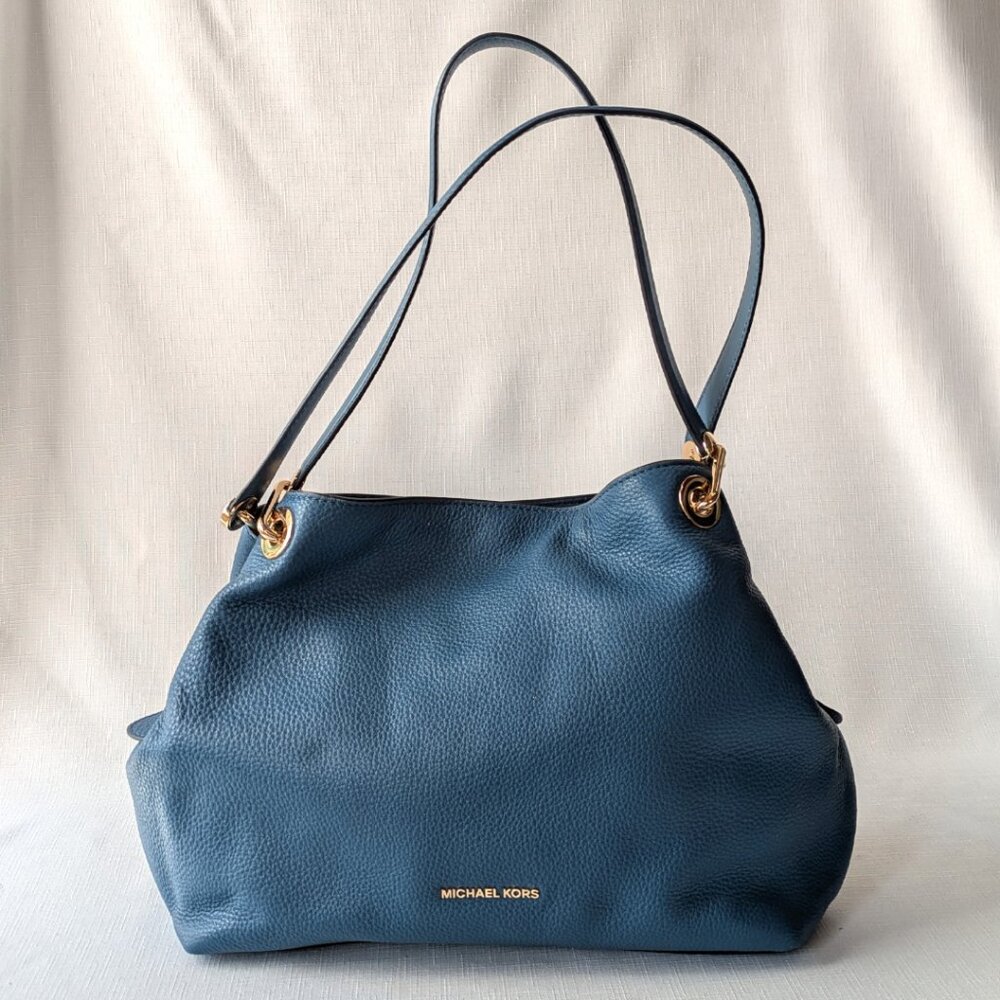 Michael Kors Blue Blue Pebbled Leather Triple Compartment Hobo Tote Purse Bag